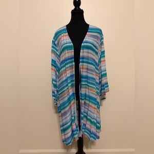 Jantzen Oversized Cover Up Blue, Teal, White and Orange Striped Size M
